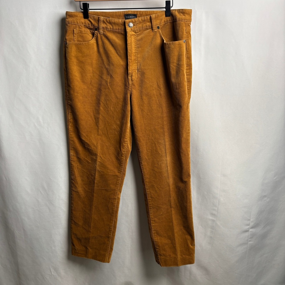 Talbots Womens 12 *Hemmed* Corduroy Straight Leg Pant Brown Camel Brown Stretch